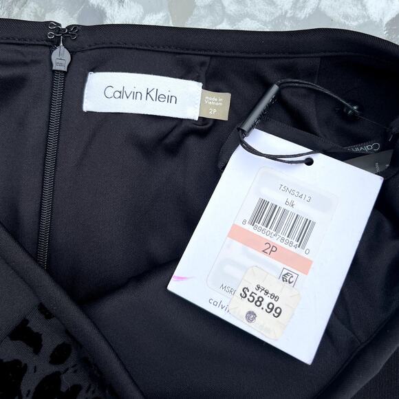 NWT Calvin Klein Black Leopard Print Pencil Skirt- Size 2 Petites - Picture 4 of 5